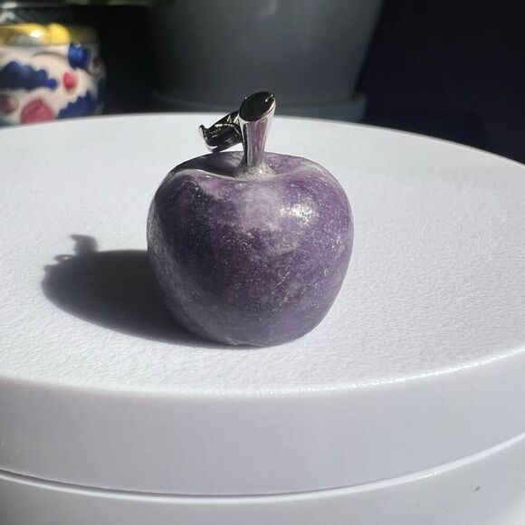 Lepidolite‎ Crystal Apple Carving / Pendant - Picture 4 of 11